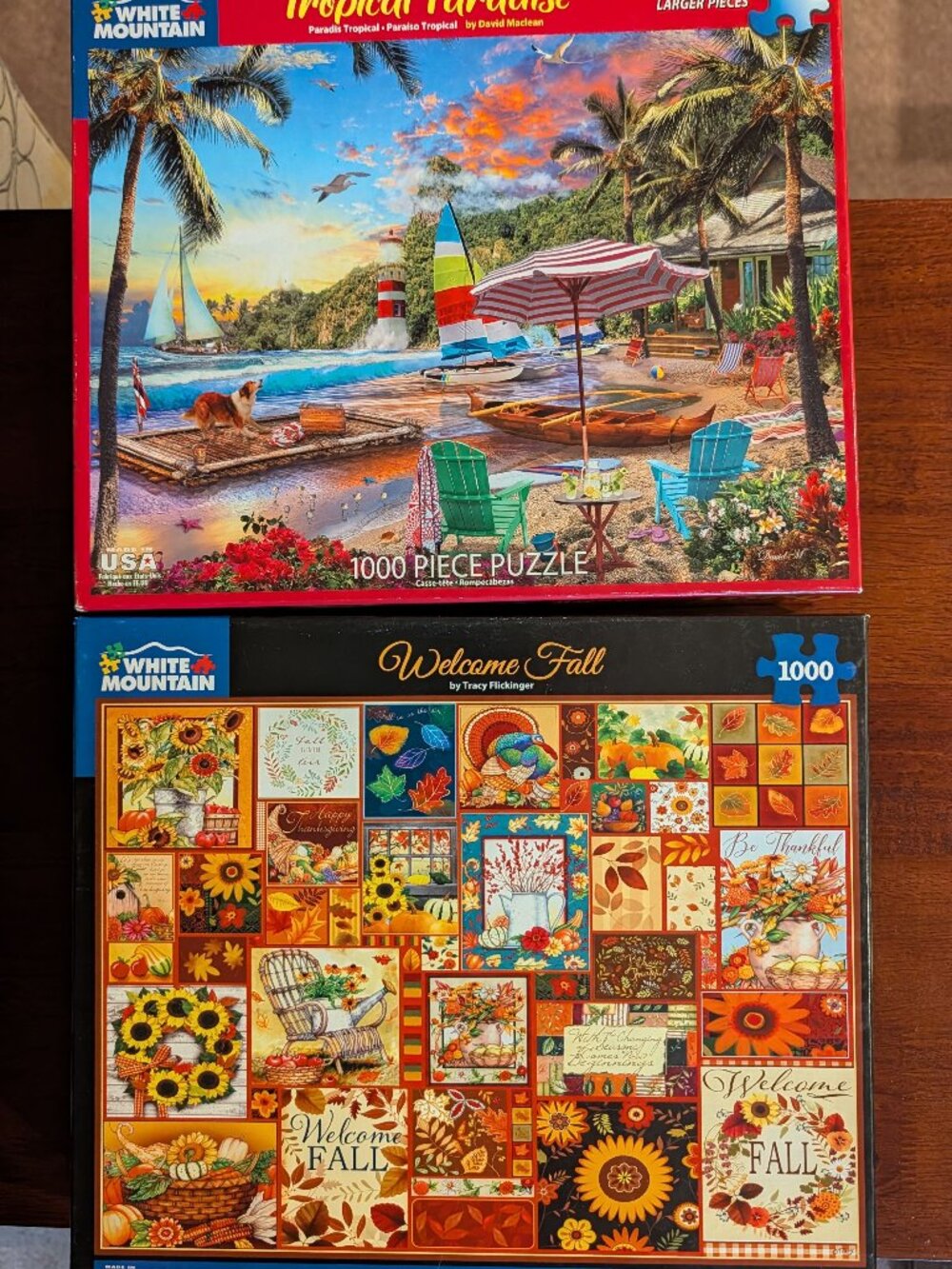 Set of Two Complete White Mountain 1000 Piece Puzzles